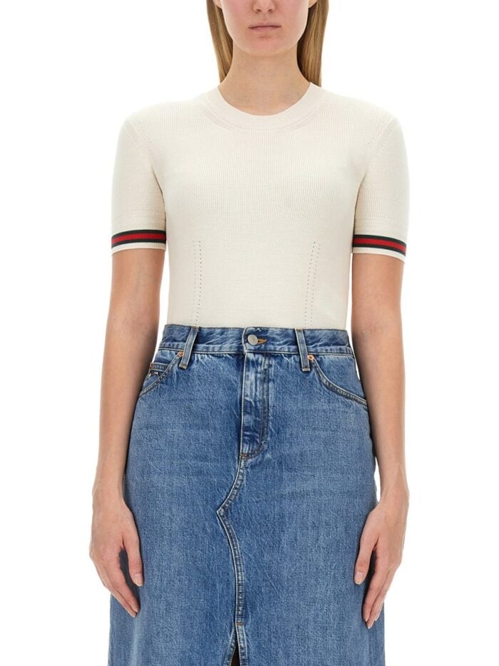Gucci EXTRAFINE WOOL SWEATER WITH WEB DETAIL