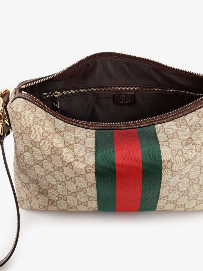 Gucci GG Canvas Crossbody Bag With Nastro Web On The Front