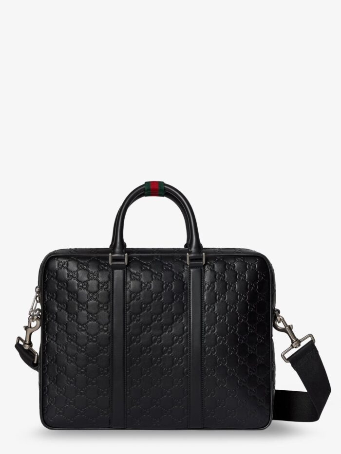 gucci gg emblem leather briefcase with all over gg motif Gucci GG Emblem Leather Briefcase With All-over GG Motif