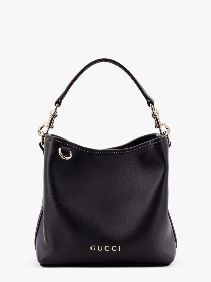 Gucci Gg Emblem Leather Bucket Bag With Frontal Logo
