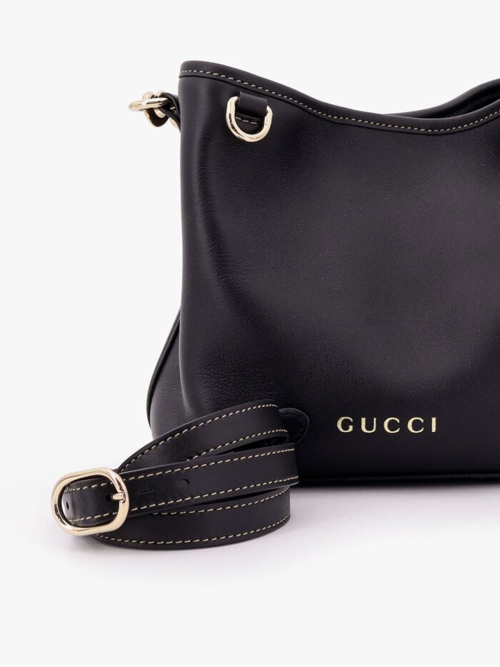 Gucci Gg Emblem Leather Bucket Bag With Frontal Logo