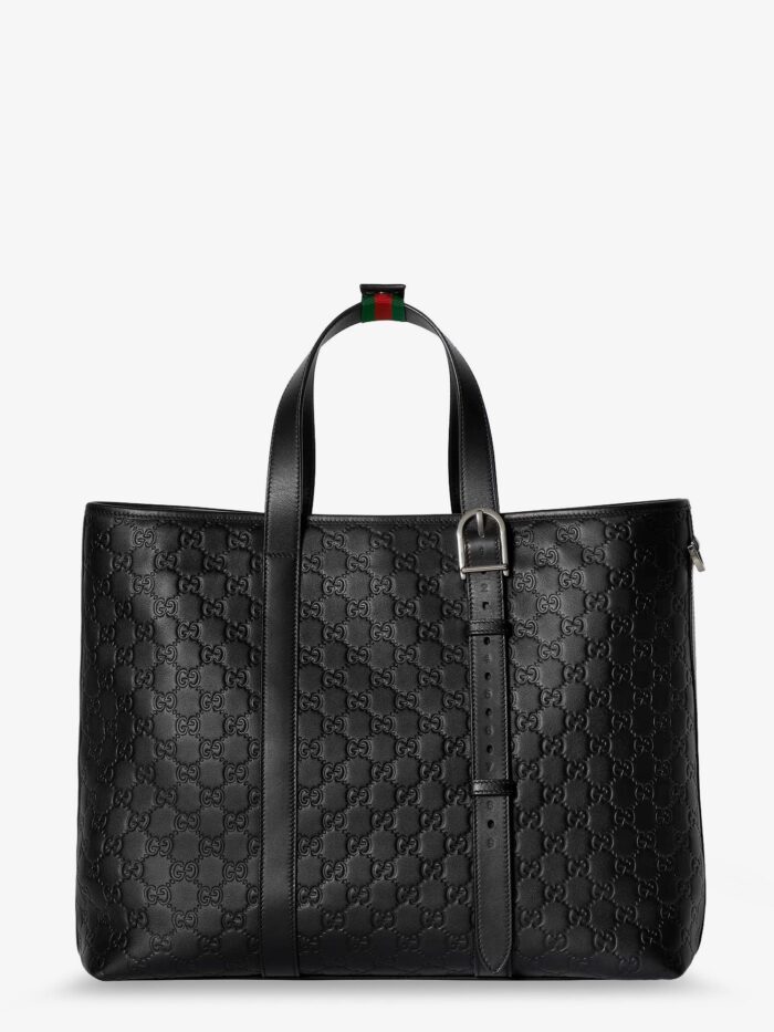 Gucci GG Emblem  Leather Shopping Bag With Embossed GG Motif