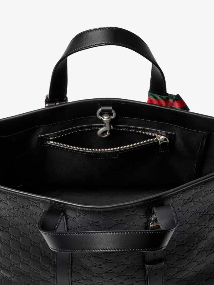 Gucci GG Emblem  Leather Shopping Bag With Embossed GG Motif