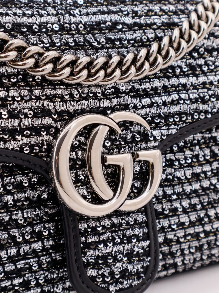 Gucci Gg Marmont Fabric And Leather Shoulder Bag With All-over Sequins