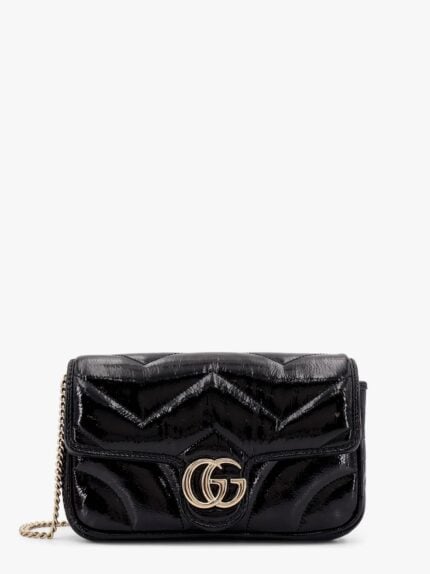 Gucci Gg Marmont Patent Leather Shoulder Bag With Frontal Gg Logo