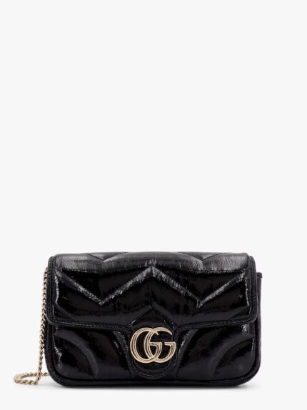 Gucci Gg Marmont Patent Leather Shoulder Bag With Frontal Gg Logo