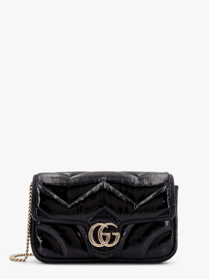 Gucci Gg Marmont Patent Leather Shoulder Bag With Frontal Gg Logo
