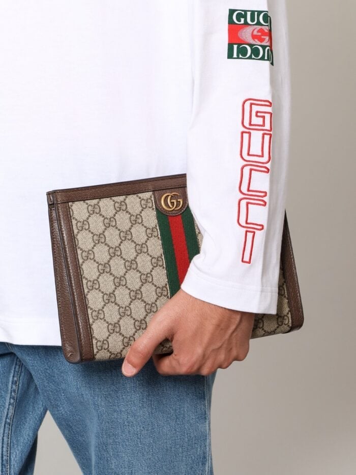 Gucci GG Supreme Fabric And Leather Clutch