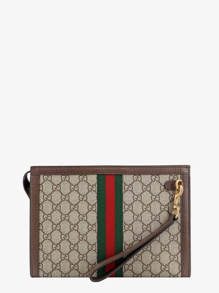 Gucci GG Supreme Fabric And Leather Clutch