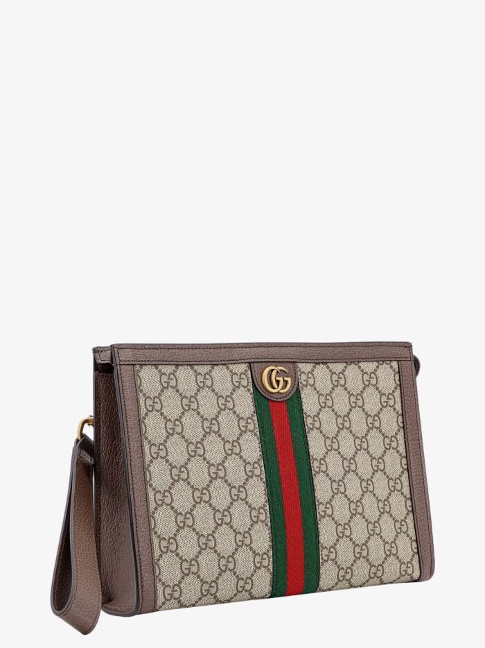 Gucci GG Supreme Fabric And Leather Clutch