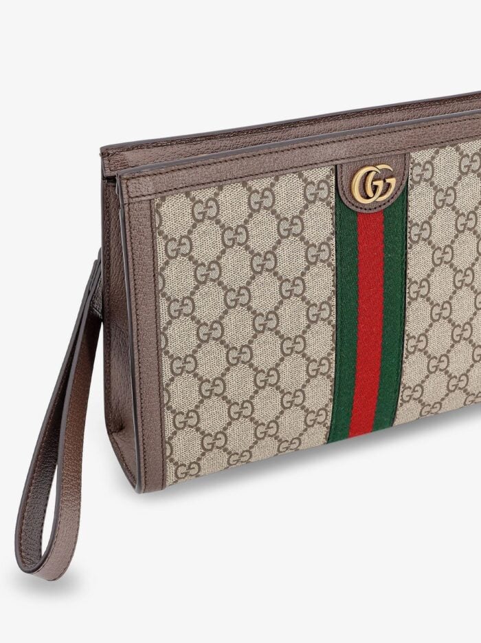 Gucci GG Supreme Fabric And Leather Clutch