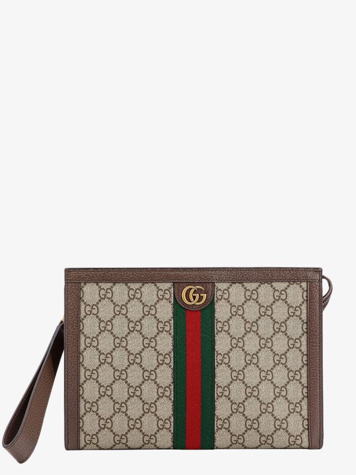 Gucci GG Supreme Fabric And Leather Clutch