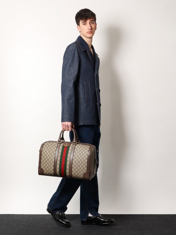 Gucci Gg Supreme Fabric And Leather Duffle Bag
