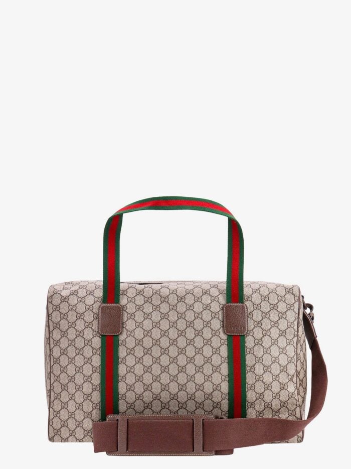 Gucci Gg Supreme Fabric And Leather Duffle Bag With Web Detail