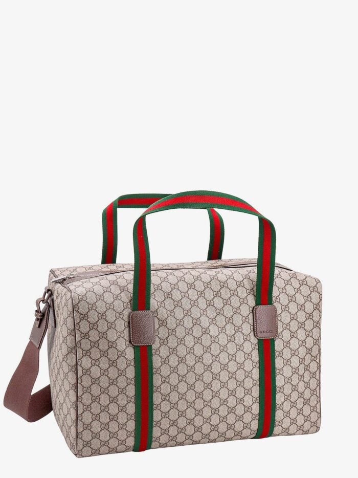 Gucci Gg Supreme Fabric And Leather Duffle Bag With Web Detail