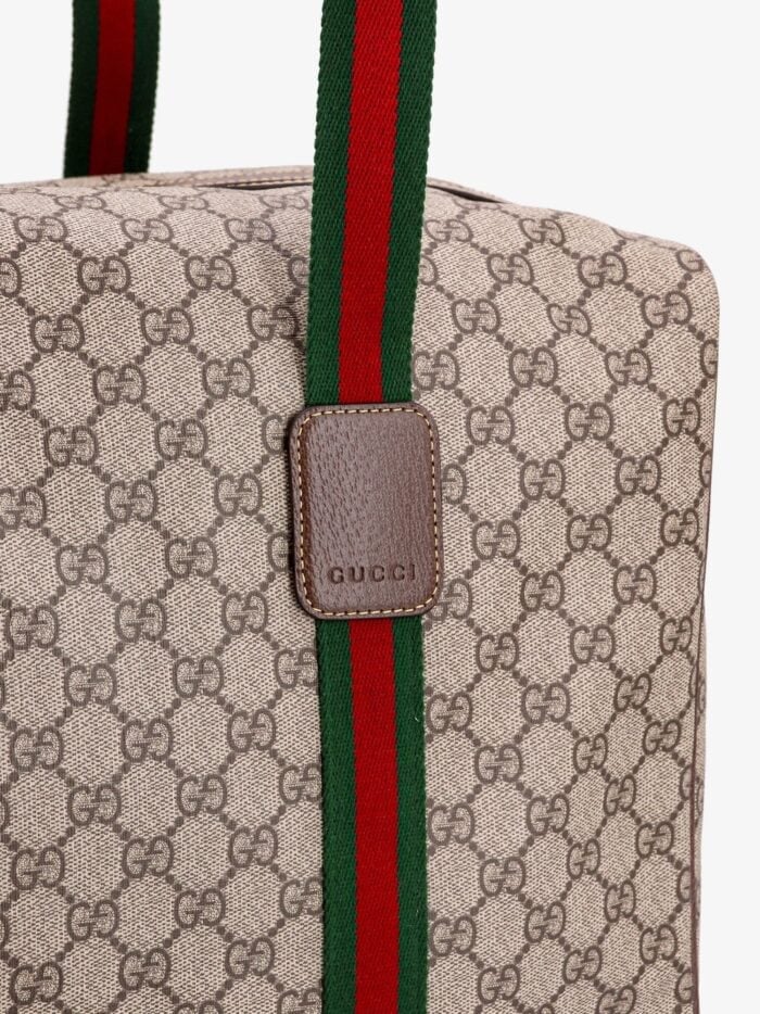 Gucci Gg Supreme Fabric And Leather Duffle Bag With Web Detail