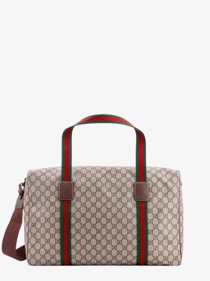 Gucci Gg Supreme Fabric And Leather Duffle Bag With Web Detail