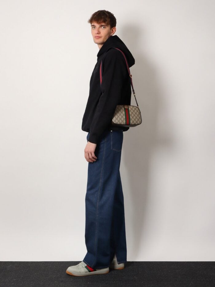 Gucci GG Supreme Fabric And Leather Shoulder Bag