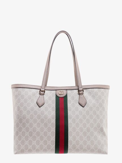 Gucci Gg Supreme Fabric And Leather Shoulder Bag With Frontal Web Band