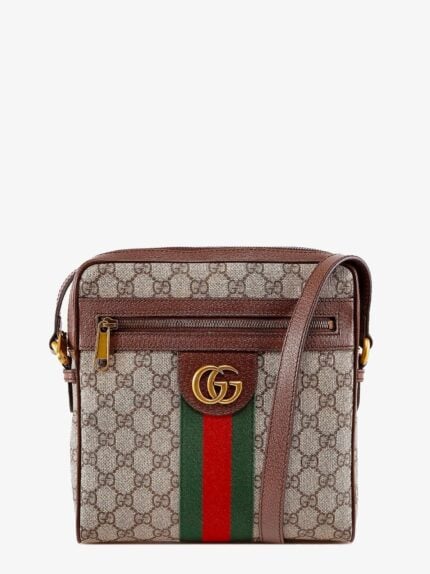 Gucci Gg Supreme Fabric And Leather Shoulder Bag With Iconic Web Band