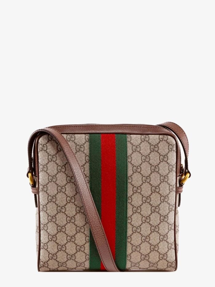 Gucci Gg Supreme Fabric And Leather Shoulder Bag With Iconic Web Band