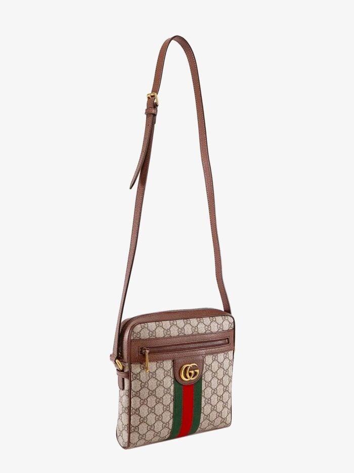 Gucci Gg Supreme Fabric And Leather Shoulder Bag With Iconic Web Band