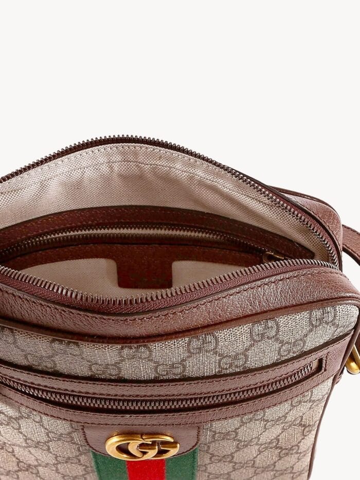 Gucci Gg Supreme Fabric And Leather Shoulder Bag With Iconic Web Band
