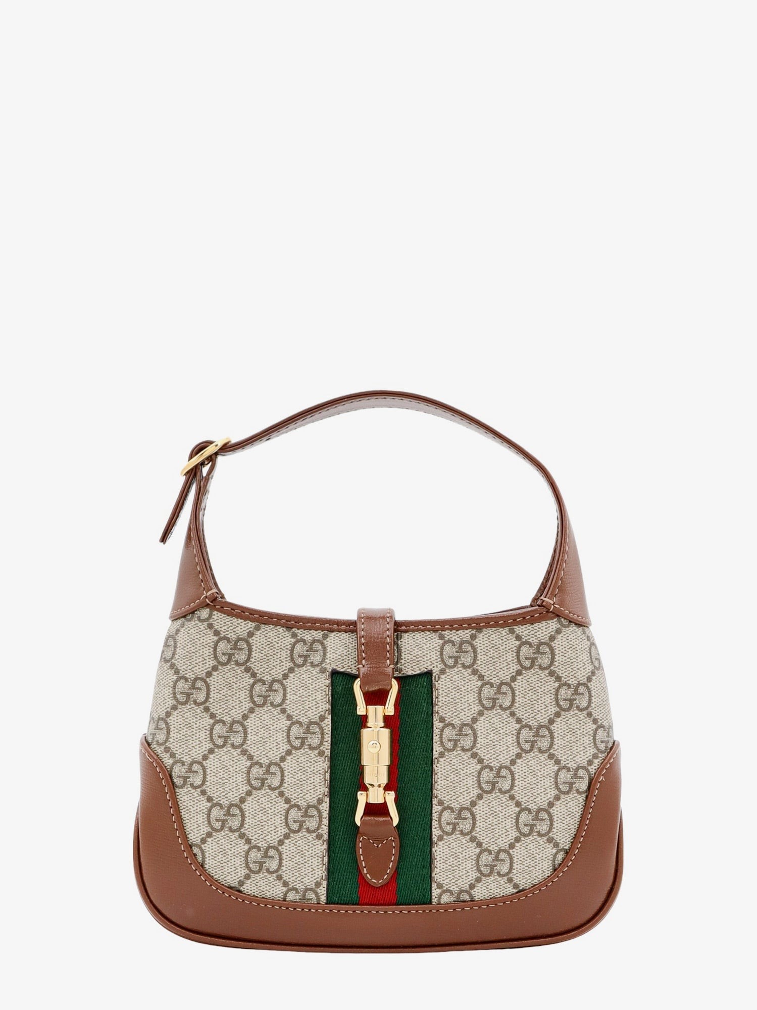 Gucci Gg Supreme Fabric And Leather Shoulder Bag With Iconic Web Band
