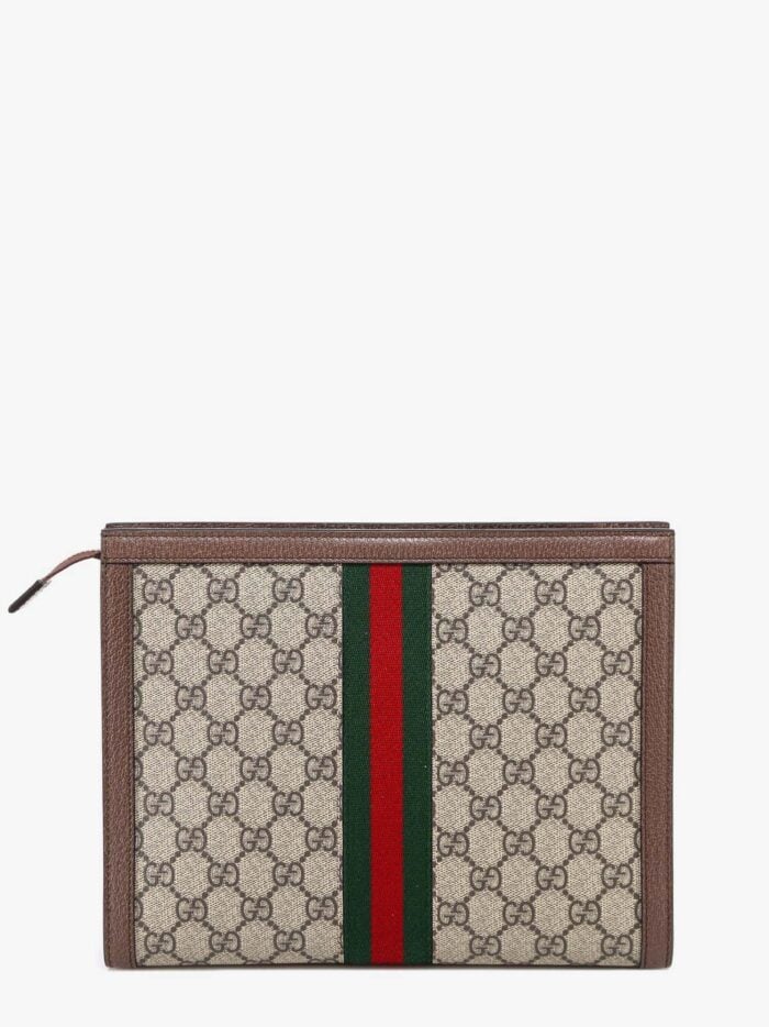 Gucci Gg Supreme Fabric Clutch With Iconic Web Band
