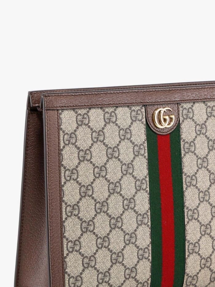 Gucci Gg Supreme Fabric Clutch With Iconic Web Band