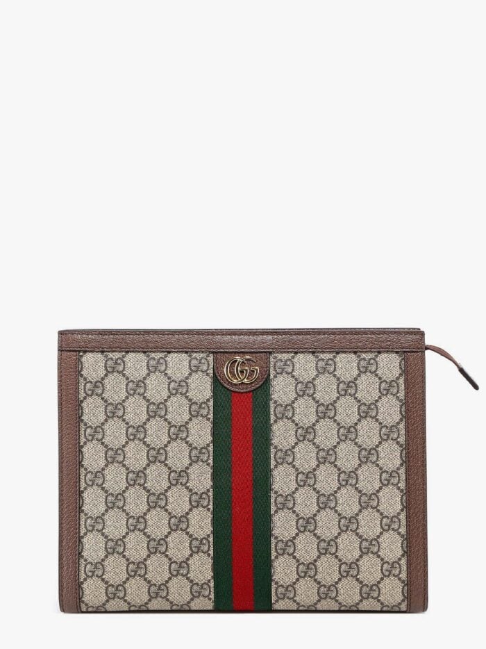 Gucci Gg Supreme Fabric Clutch With Iconic Web Band