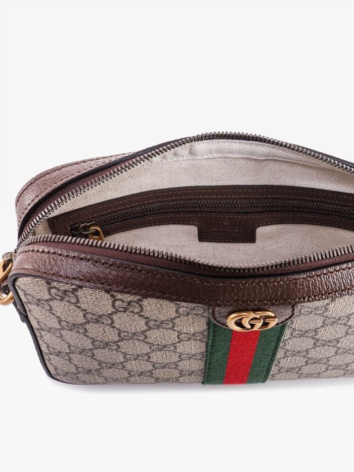 Gucci Gg Supreme Fabric Shoulder Bag With Leather Profiles