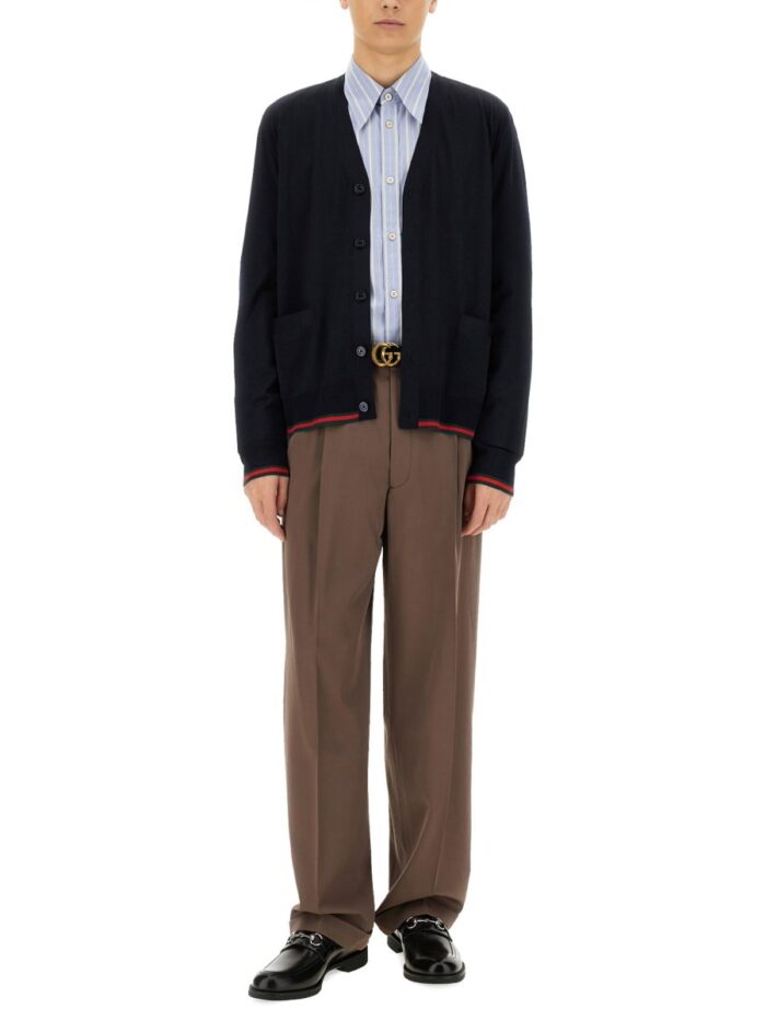 Gucci KNITTED WOOL CARDIGAN WITH WEB PATTERN