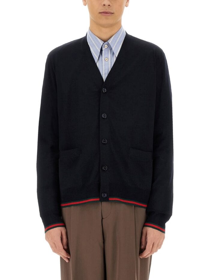 Gucci KNITTED WOOL CARDIGAN WITH WEB PATTERN