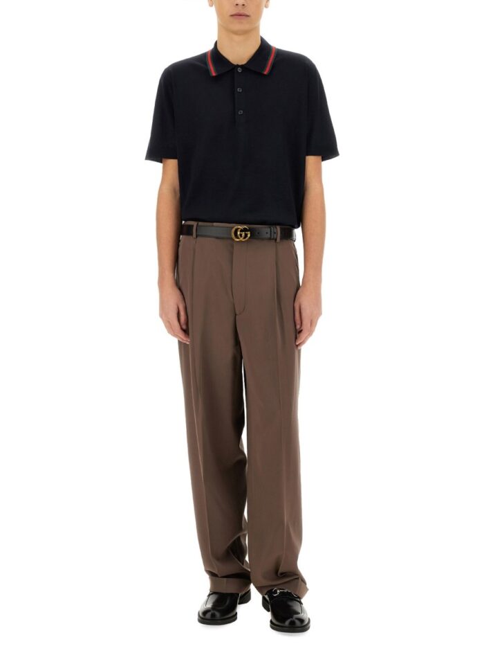Gucci KNITTED WOOL POLO SHIRT WITH WEB PATTERN