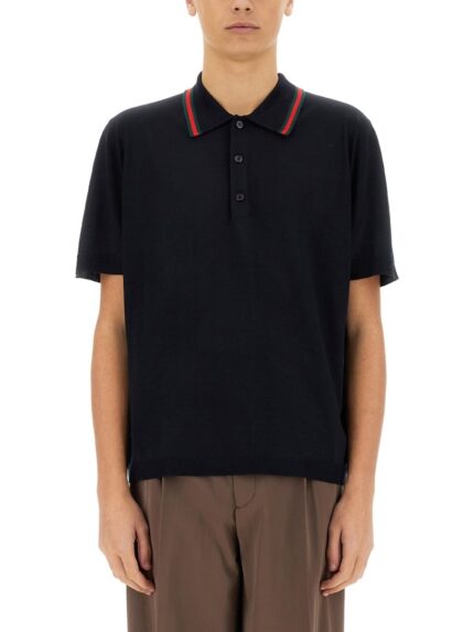 Gucci KNITTED WOOL POLO SHIRT WITH WEB PATTERN