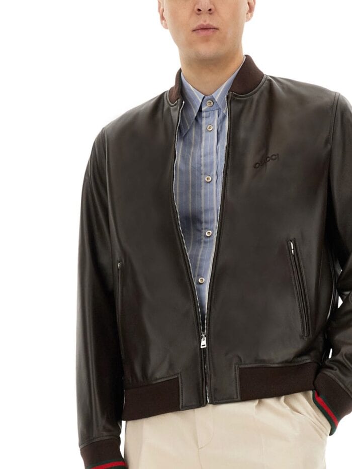 Gucci LEATHER BOMBER JACKET