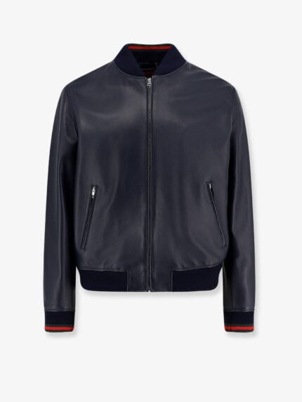 Gucci Leather Jacket Witth Web Details