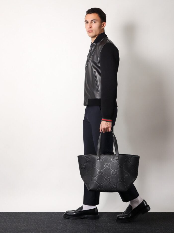Gucci Leather Shopping Bag With Jumbo Gg Motif