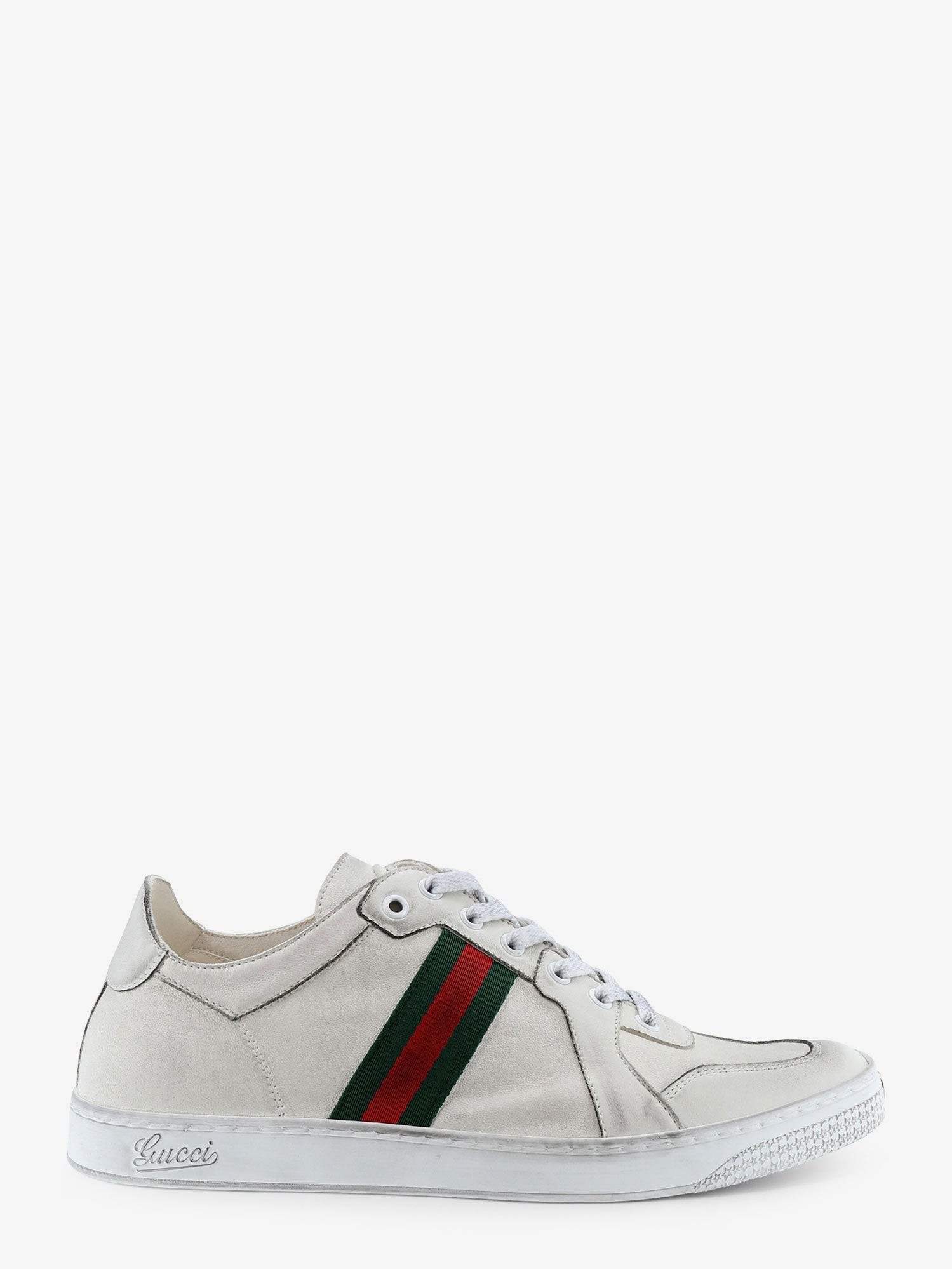 Gucci Leather Sneakers With Web Detail On The Side
