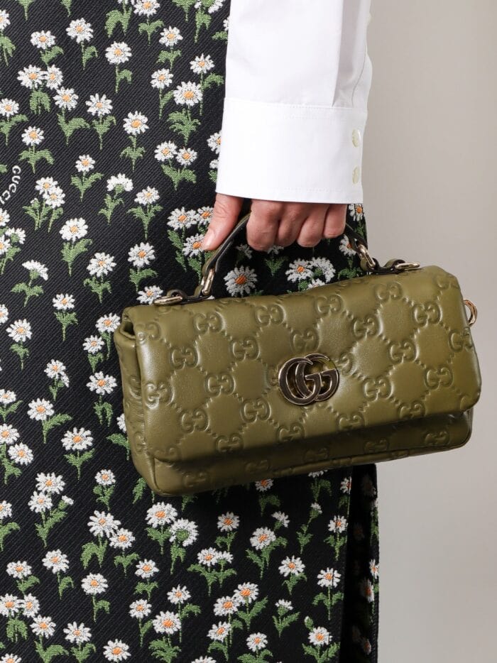 Gucci Mini Gg Milano Leather Handbag With All-over Gg Motif