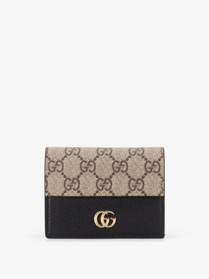 Gucci Mini Wallet Leather And GG Supreme Fabric Card Holder