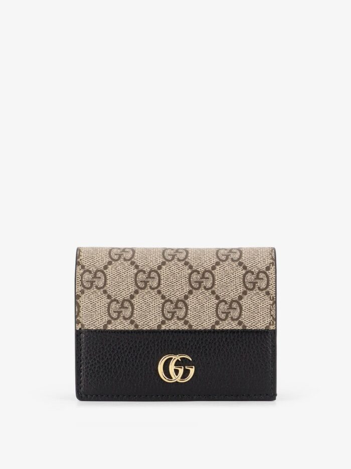 Gucci Mini Wallet Leather And GG Supreme Fabric Card Holder