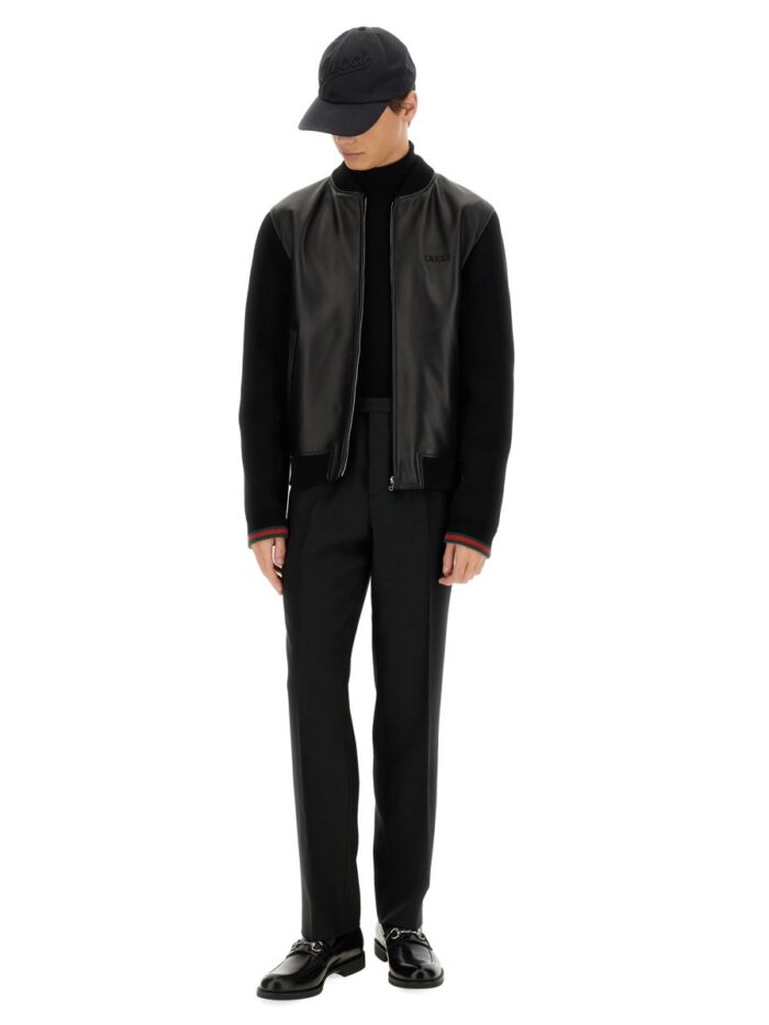 Gucci NAPPA LEATHER AND KNITTED BOMBER JACKET