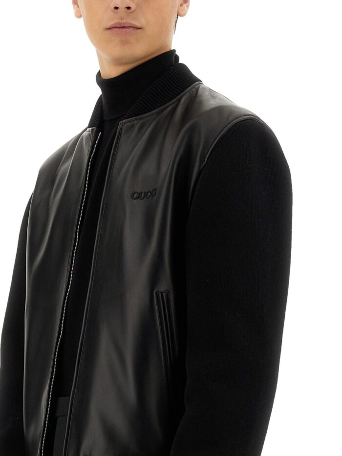 Gucci NAPPA LEATHER AND KNITTED BOMBER JACKET