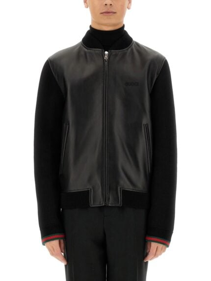 Gucci NAPPA LEATHER AND KNITTED BOMBER JACKET
