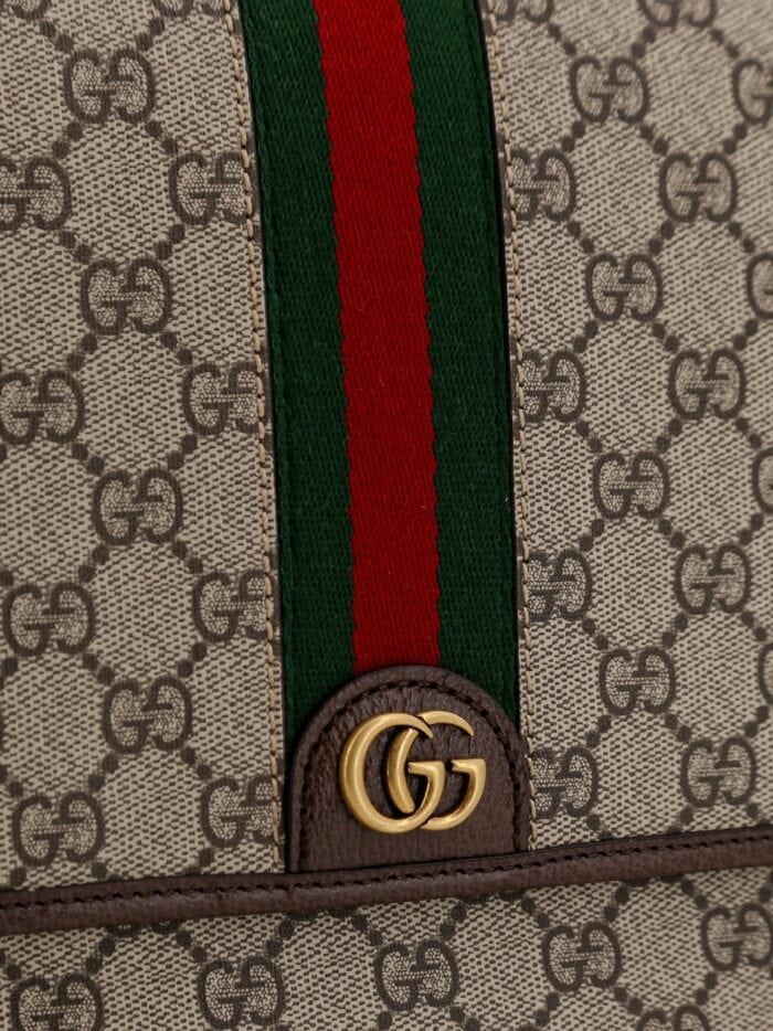 Gucci Ophidia Gg Supreme Fabric And Leather Shoulder Strap With Iconic Web Band