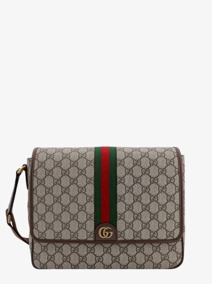 Gucci Ophidia Gg Supreme Fabric And Leather Shoulder Strap With Iconic Web Band