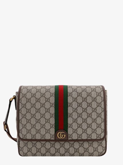 Gucci Ophidia Gg Supreme Fabric And Leather Shoulder Strap With Iconic Web Band