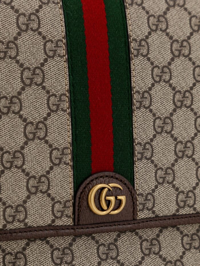 Gucci Ophidia Gg Supreme Fabric And Leather Shoulder Strap With Iconic Web Band